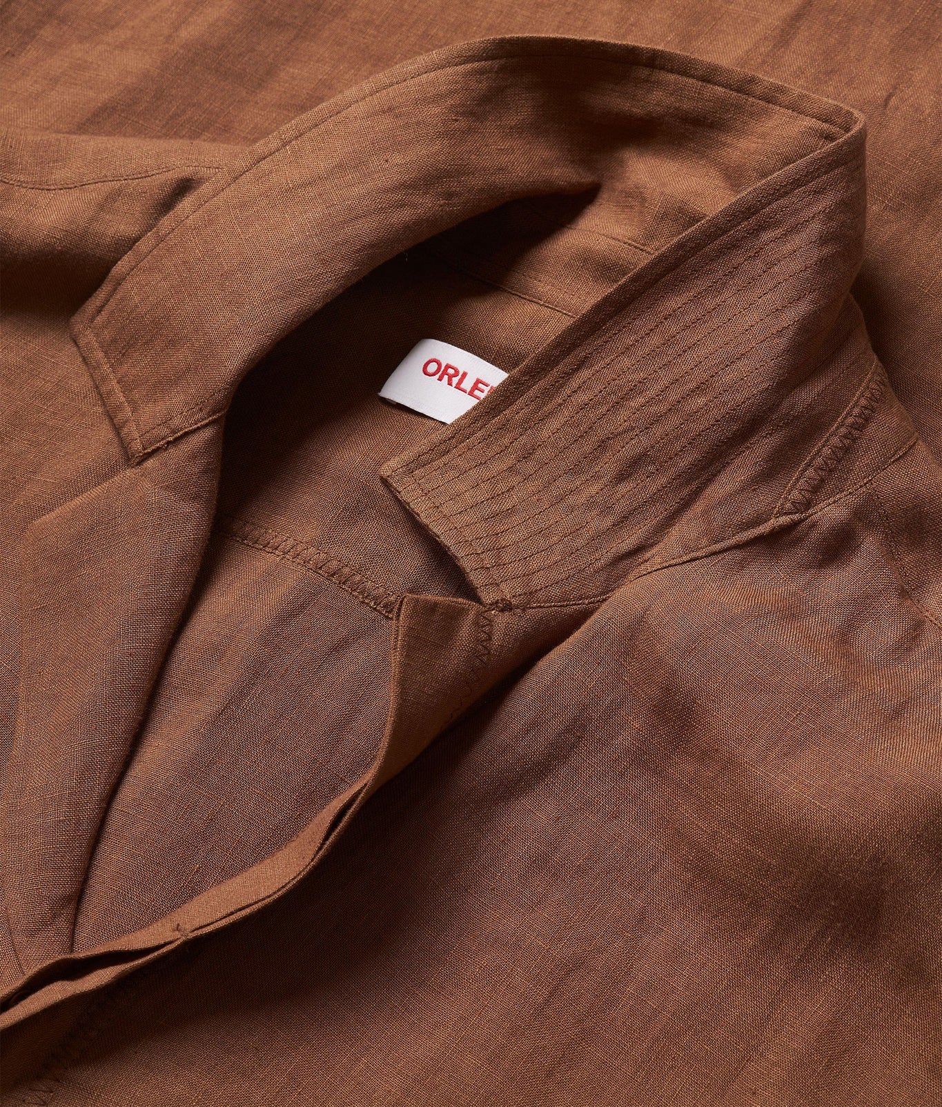 Maitan Relaxed Fit Capri Collar Linen Shirt Woven | Cinnamon Coffee