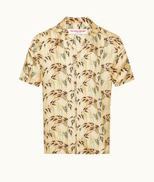 Maitan Silk Relaxed Fit Capri Collar Catkin Print Silk Shirt | Latte