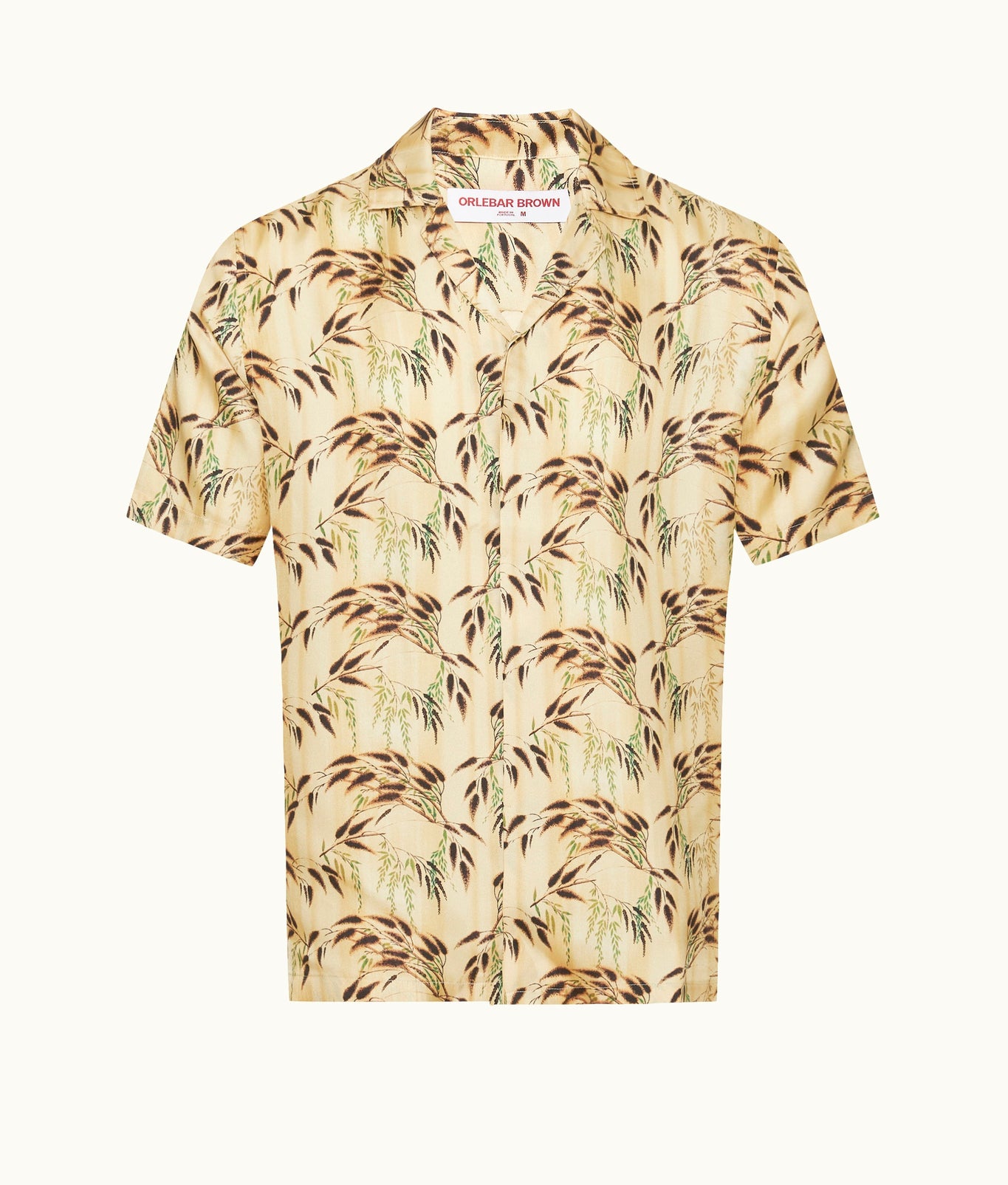 Maitan Silk Relaxed Fit Capri Collar Catkin Print Silk Shirt | Latte