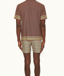 Maitan Solmio Print Relaxed Fit Capri Collar Shirt | Copper Red