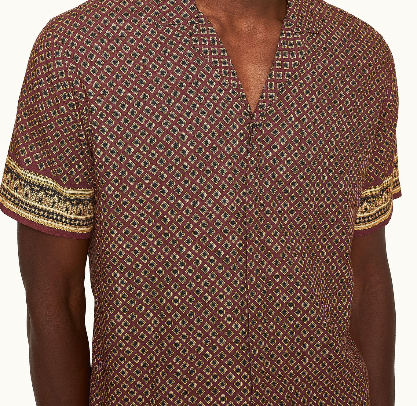 Maitan Solmio Print Relaxed Fit Capri Collar Shirt | Copper Red