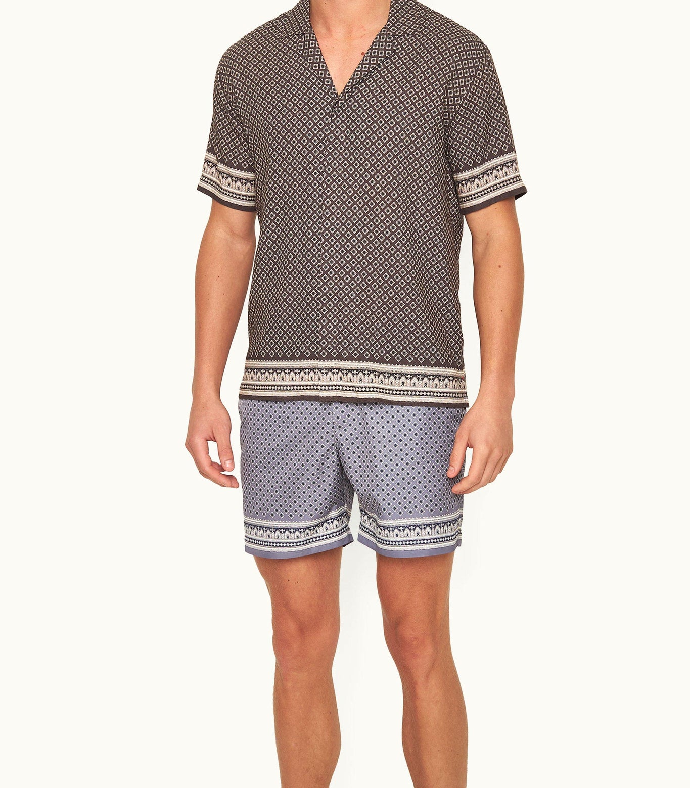 Maitan Solmio Print Relaxed Fit Capri Collar Shirt | Truffle