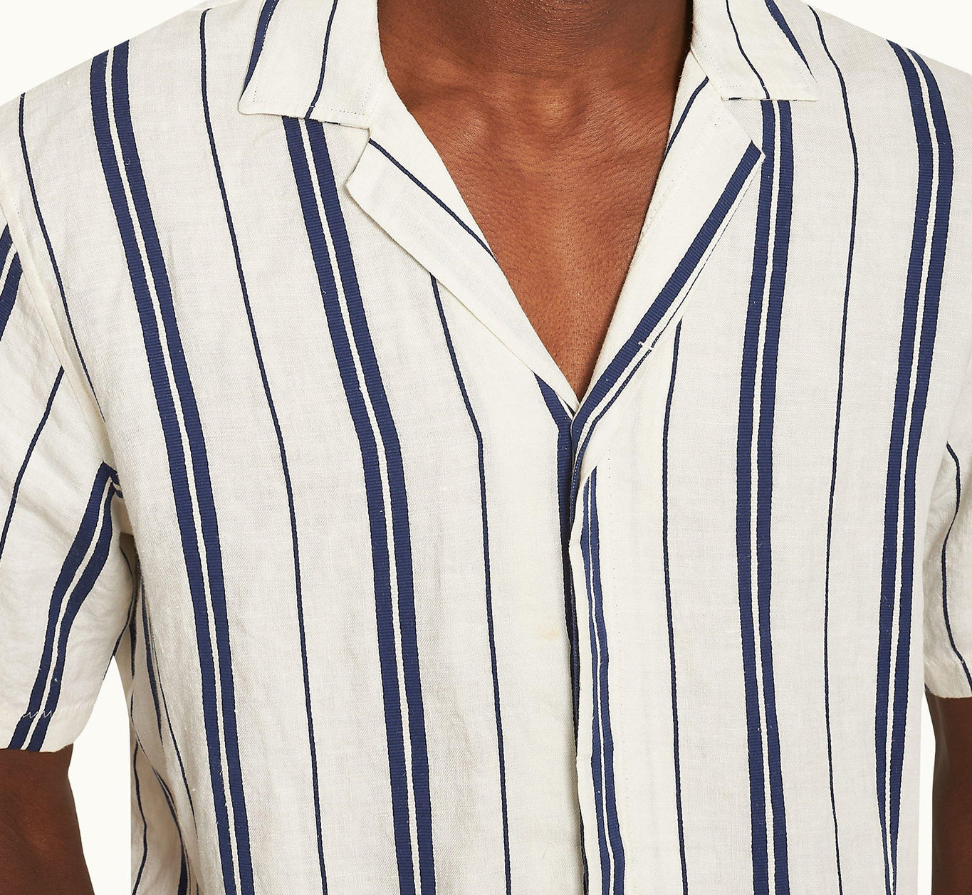Maitan Stripe Relaxed Fit Capri Collar Linen-Cotton Shirt | Azul Blue/Cashew