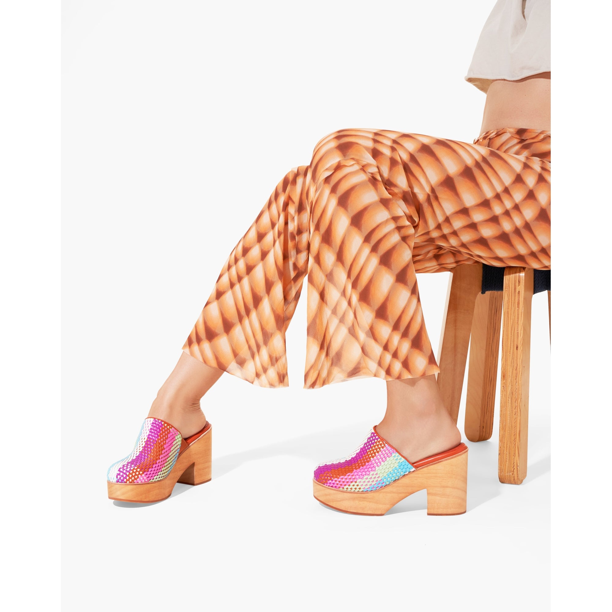 Marlo Low Heel Wooden Clog | Carnival Check