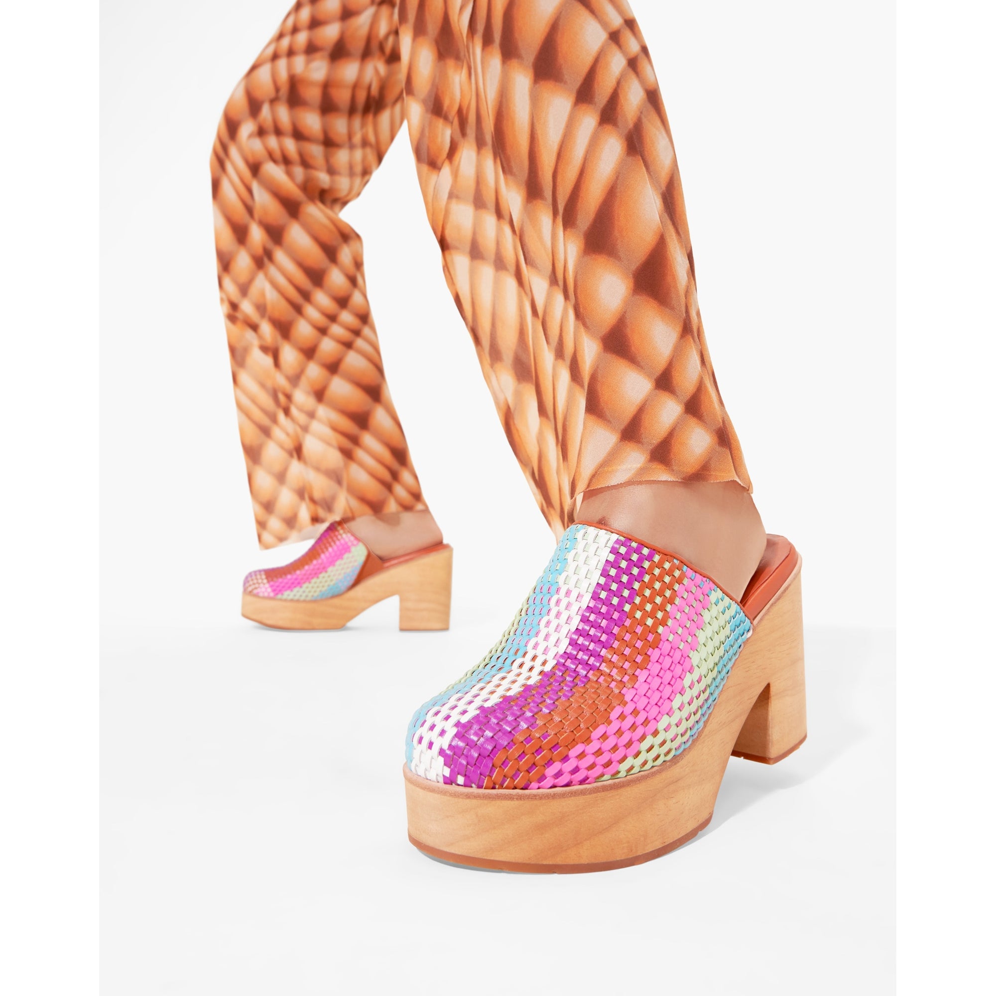 Marlo Low Heel Wooden Clog | Carnival Check