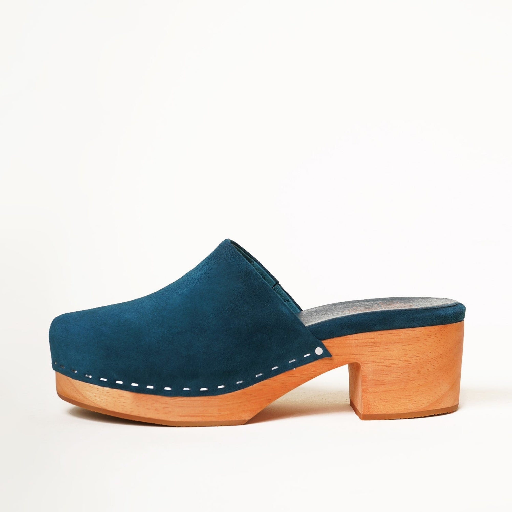 Martino Low Heel Wooden Clog | Dark Teal