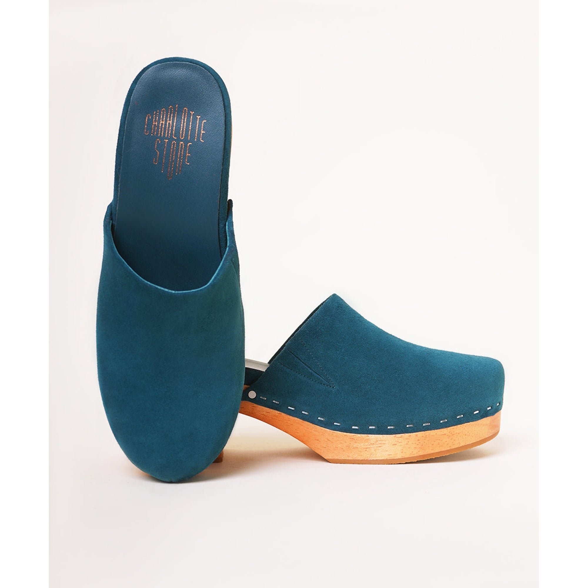 Martino Low Heel Wooden Clog | Dark Teal