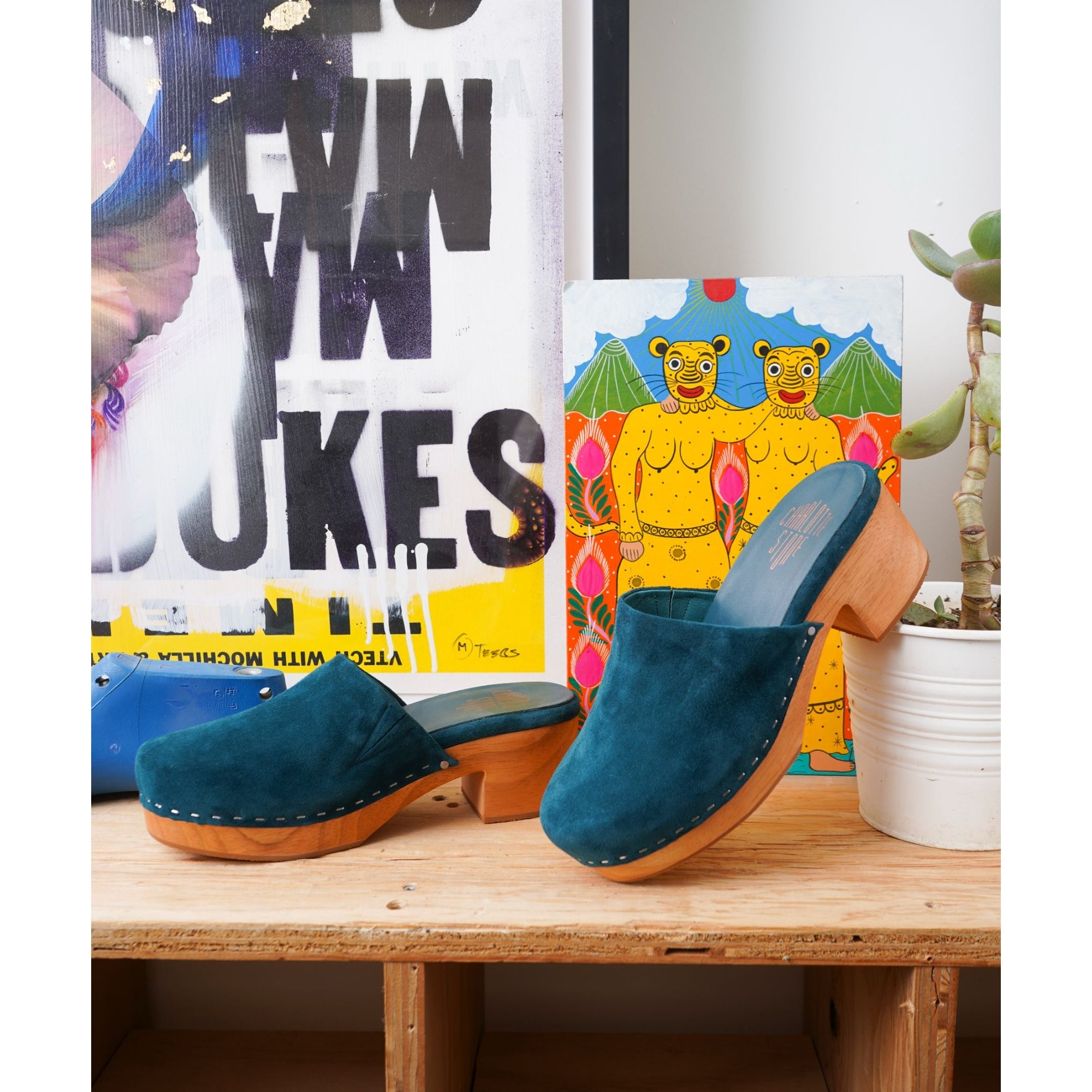 Martino Low Heel Wooden Clog | Dark Teal