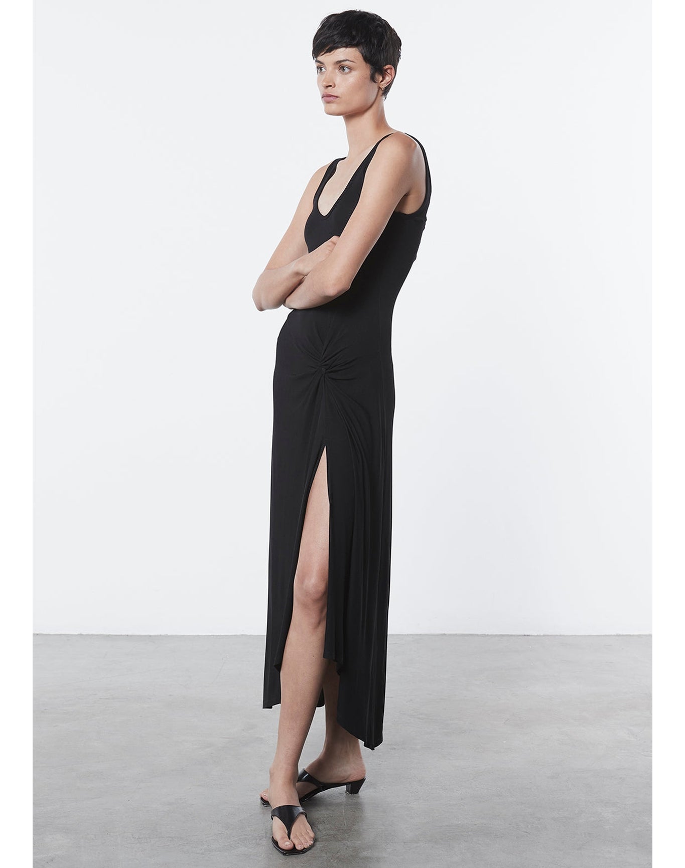 Matte Jersey Draped Knot Dress | Black