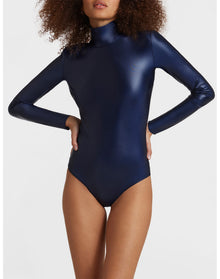 Matte Metallic Turtleneck Bodysuit | Sapphire