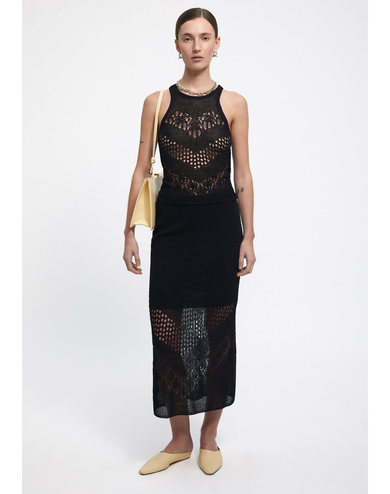 Maud | Lace Knit Midi Skirt | Black