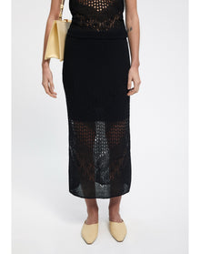 Maud | Lace Knit Midi Skirt | Black