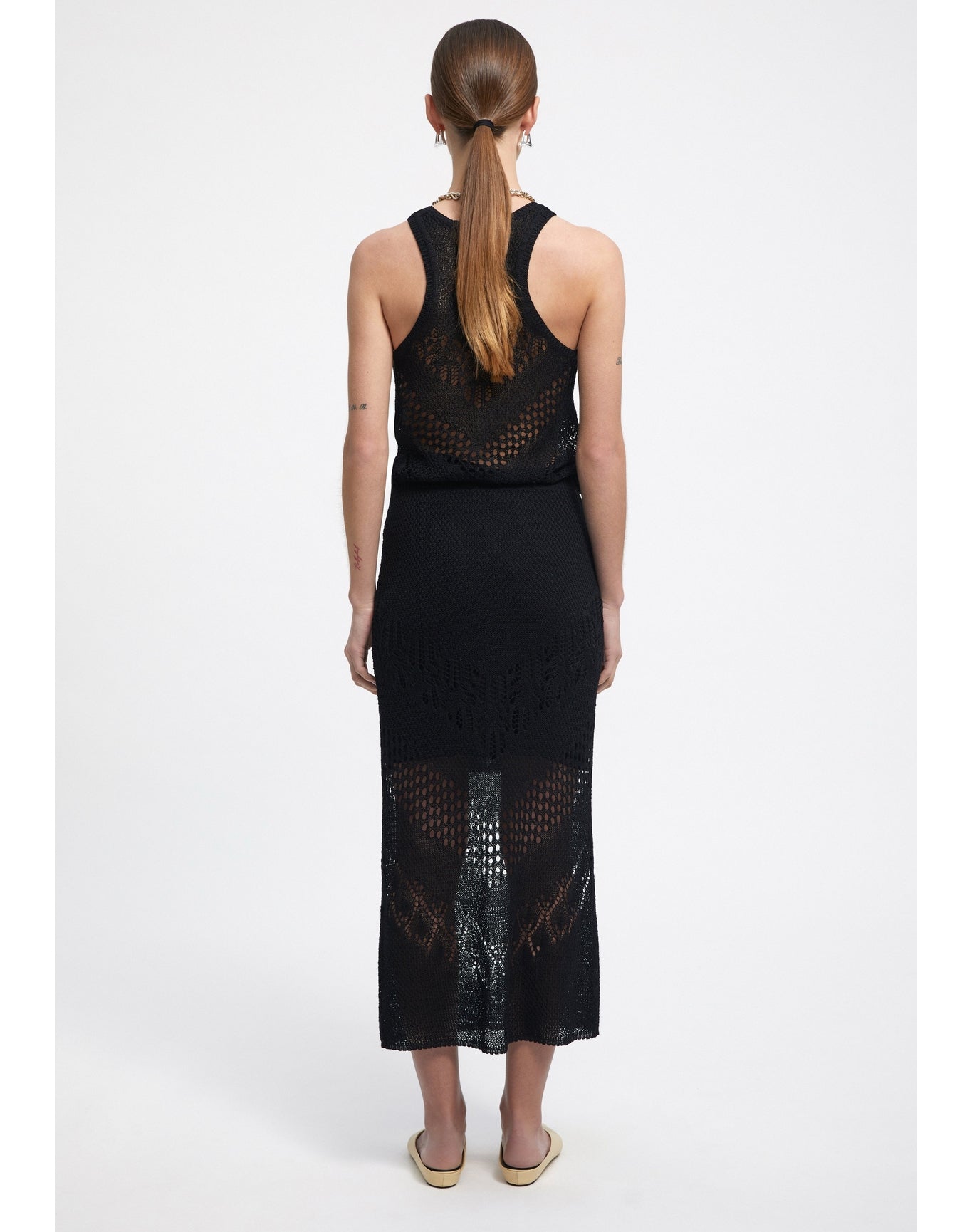 Maud | Lace Knit Midi Skirt | Black