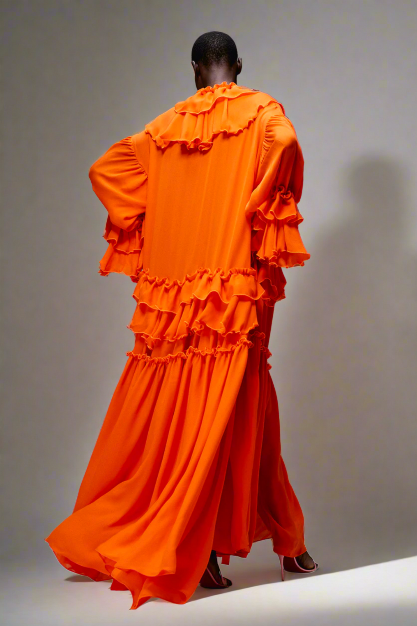 Christopher John Rogers Silk Tiered Ruffle Caftan