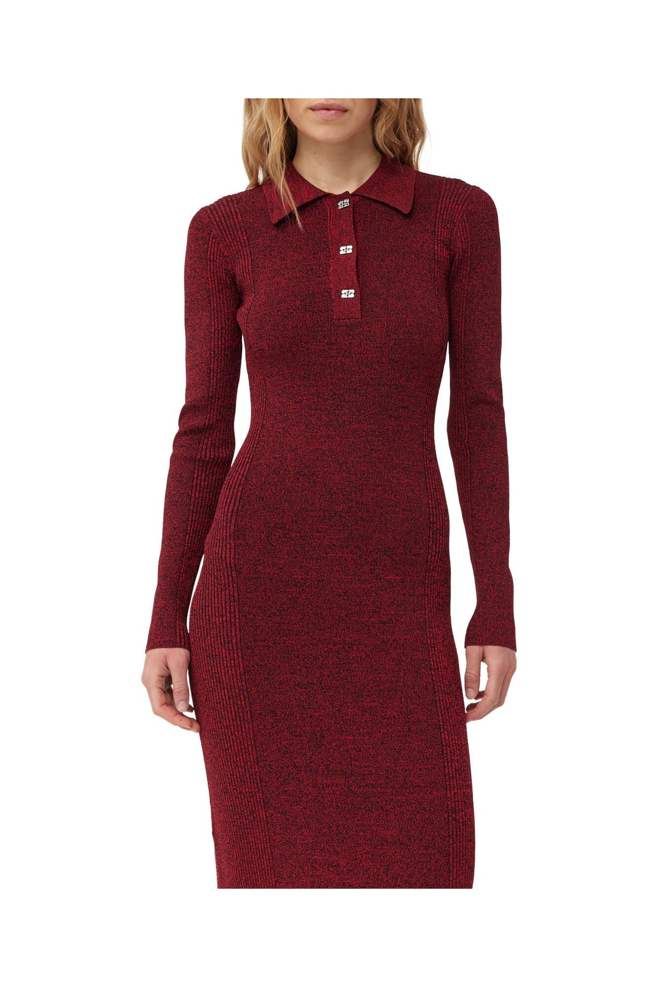 Melange Rib Polo Dress | High Risk Red
