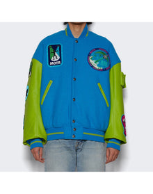 Members of the Rage | Men | Oversize Varsity Jacket | Turquoise x Acid Lime
