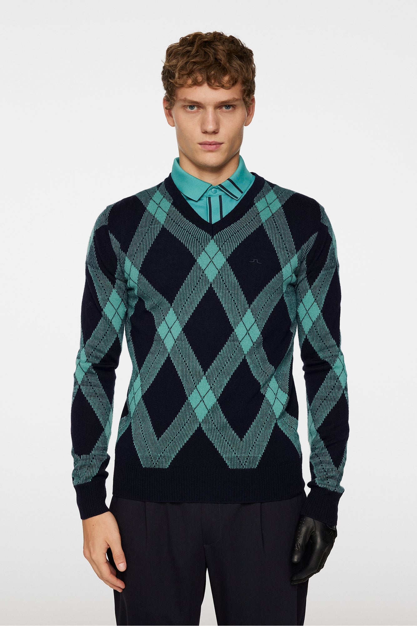 Men | Biy V Neck Knit | Glenmuir Tartan Teal L