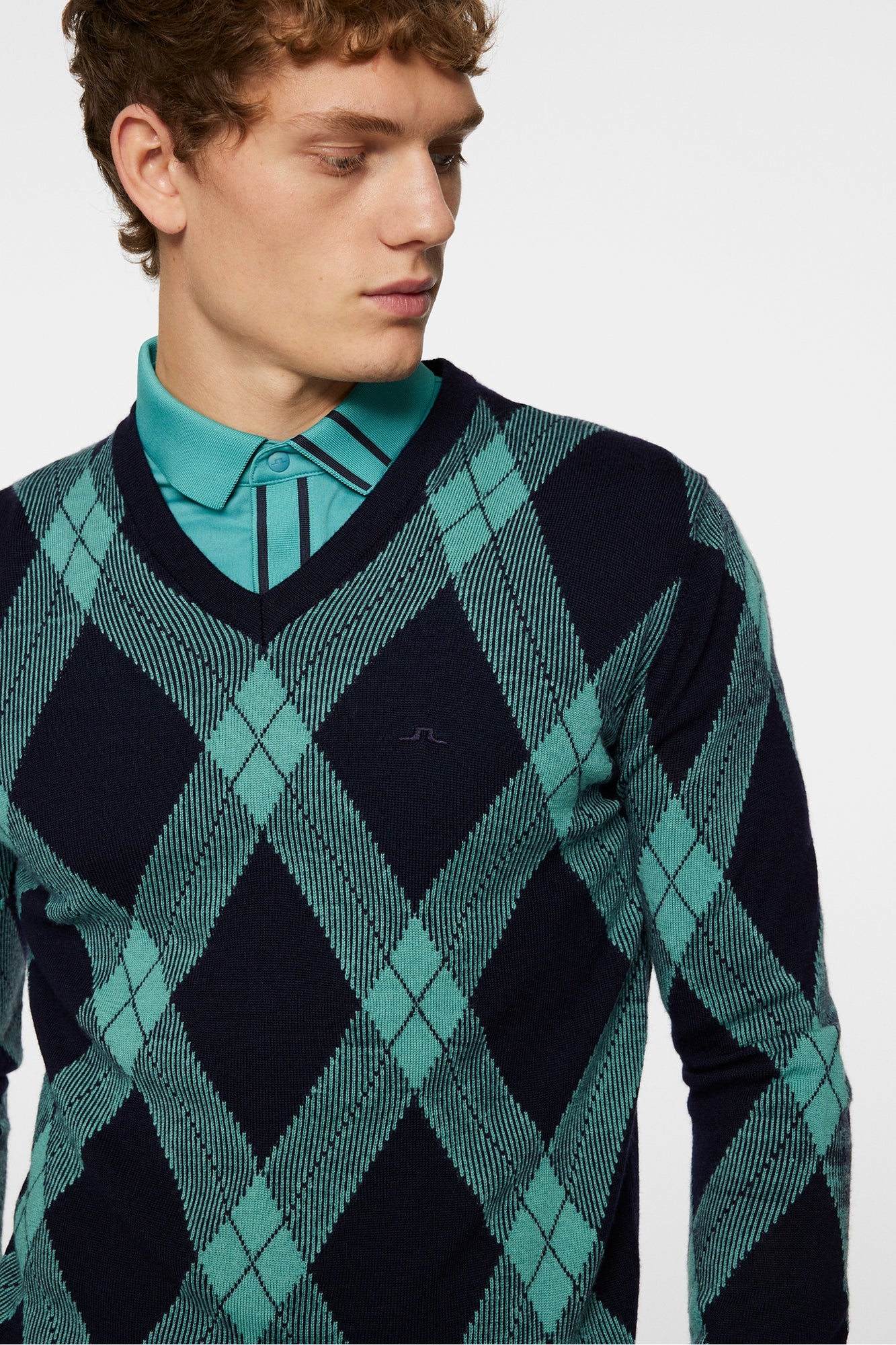 Men | Biy V Neck Knit | Glenmuir Tartan Teal L