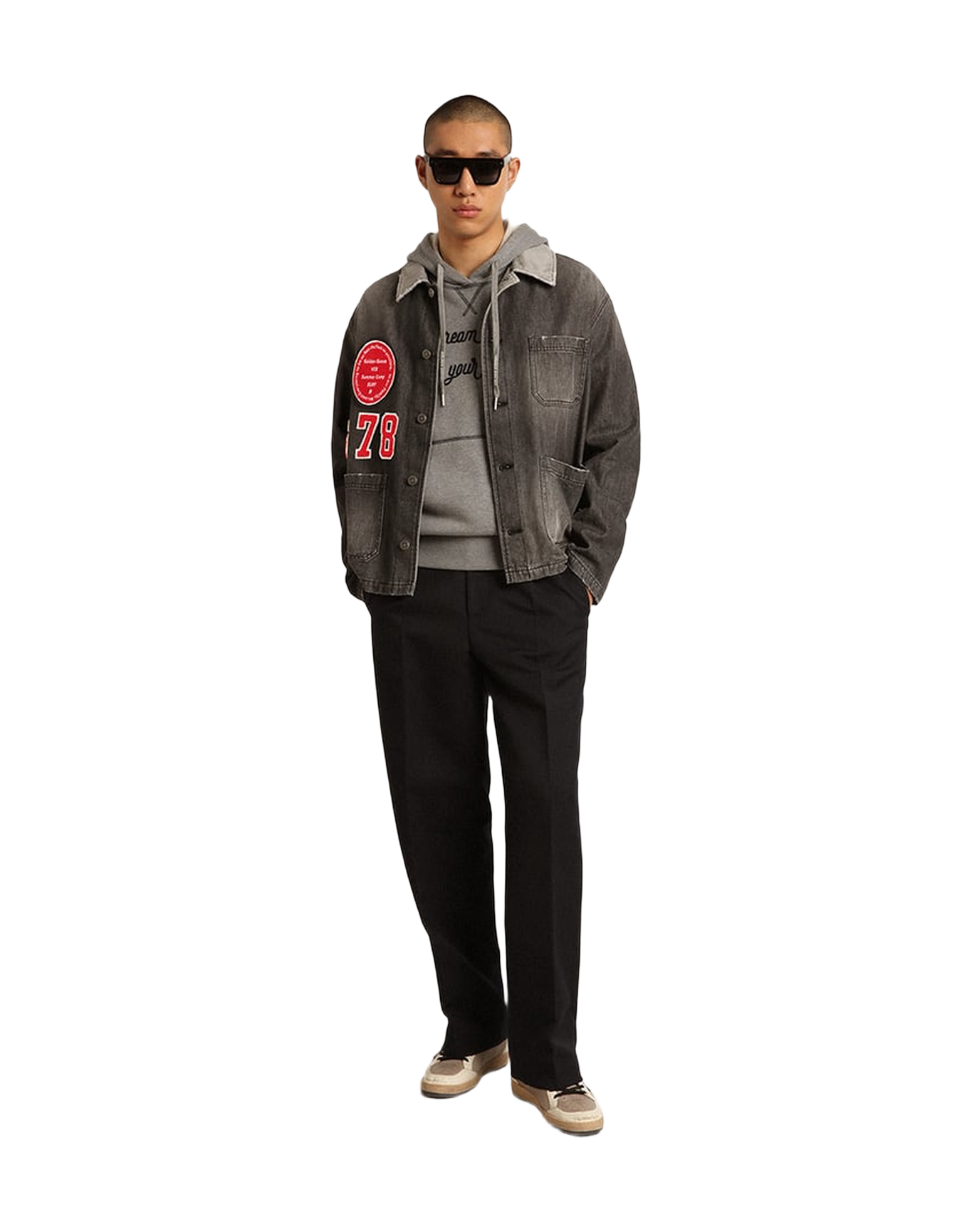Men | Black Denim Shirt with Patches | Black
