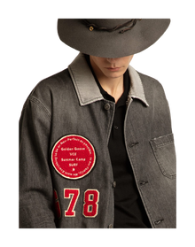 Men | Black Denim Shirt with Patches | Black