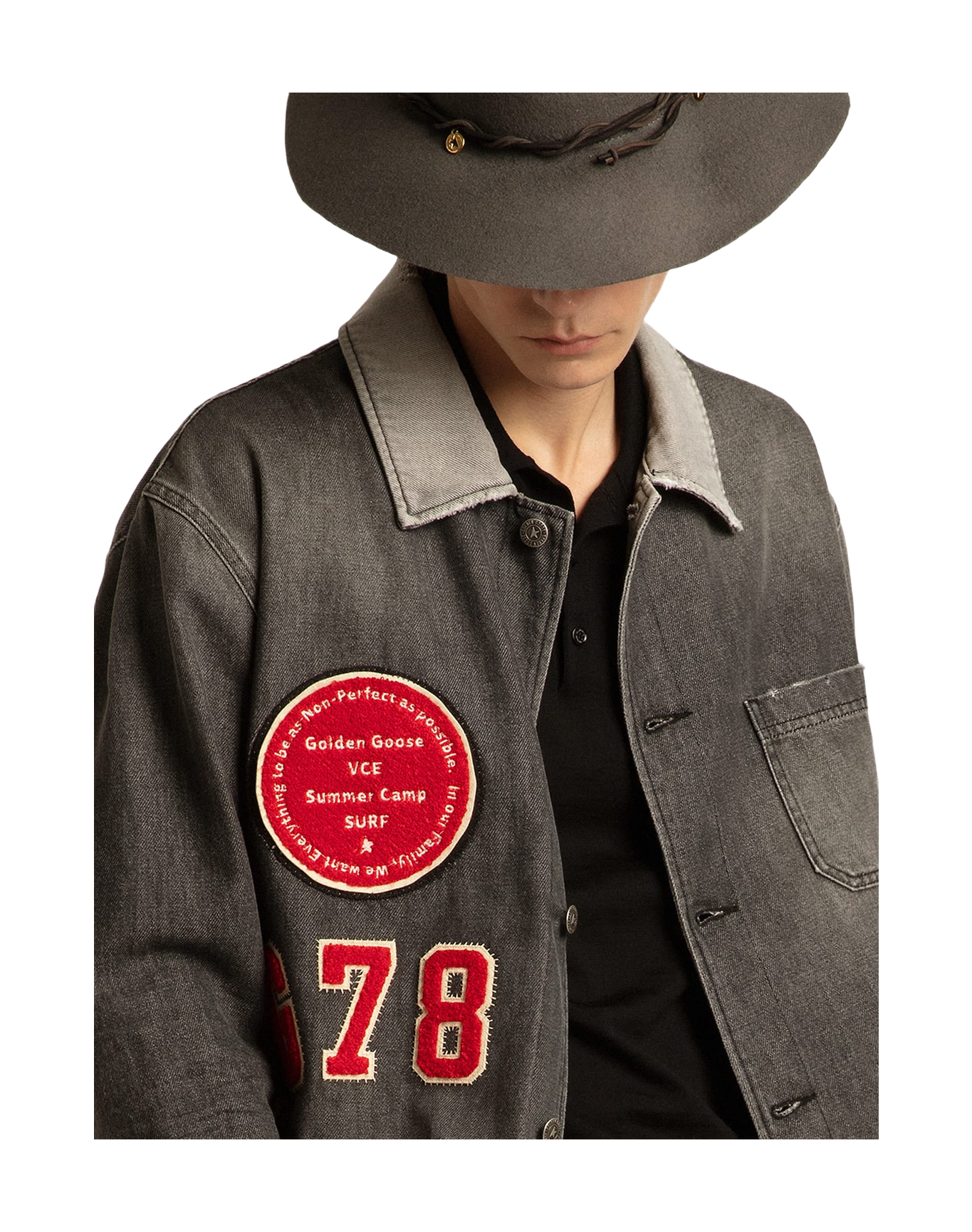 Men | Black Denim Shirt with Patches | Black