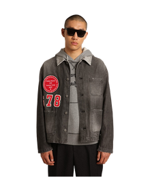 Men | Black Denim Shirt with Patches | Black