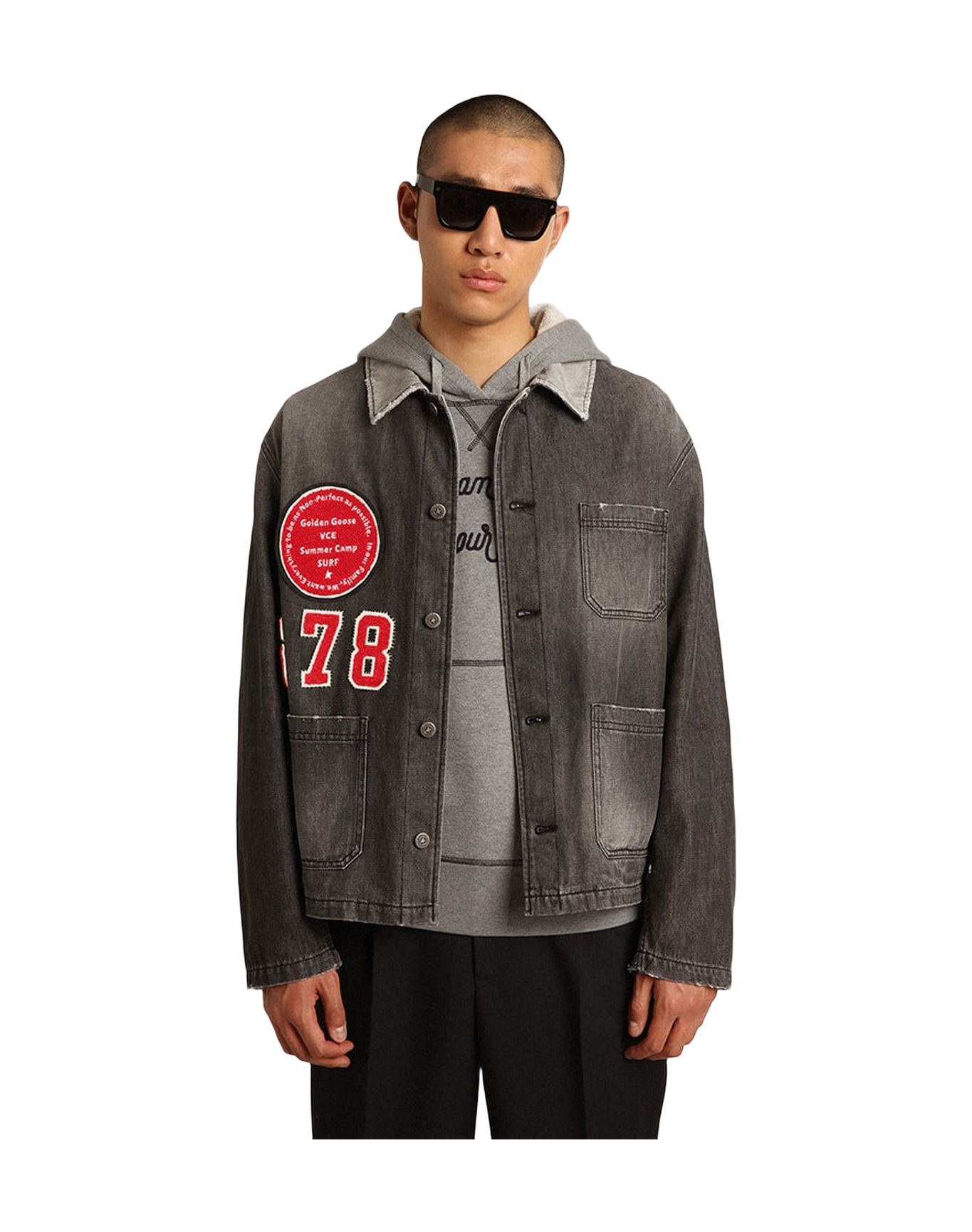 Men | Black Denim Shirt with Patches | Black