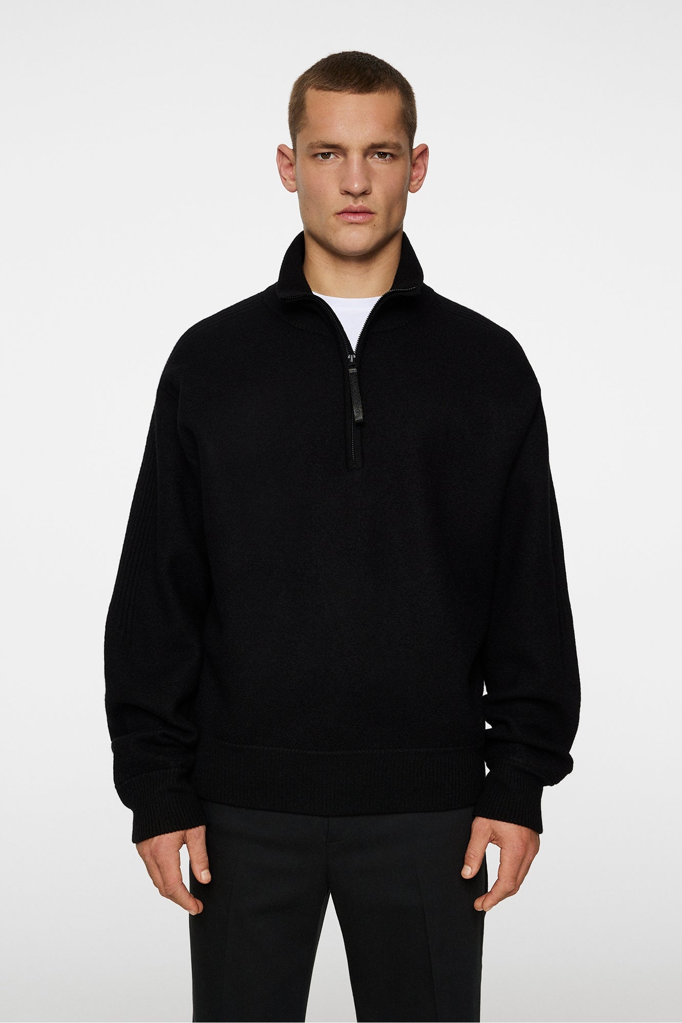 Men | Bon Boiled Wool Quarter Zip | Black