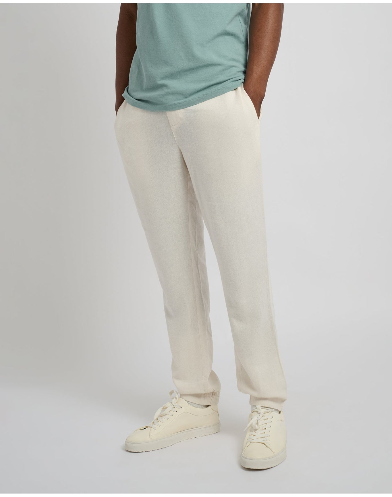 Men | Button Front Elastic Linen Pant | Oat