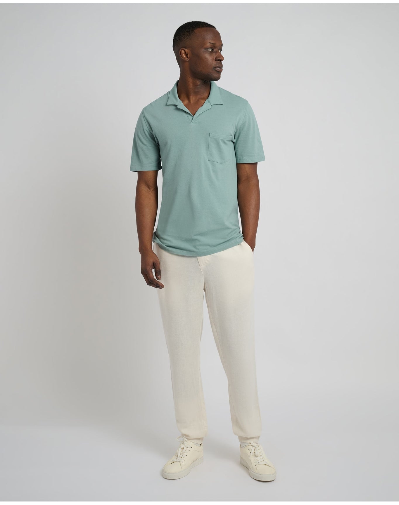 Men | Button Front Elastic Linen Pant | Oat