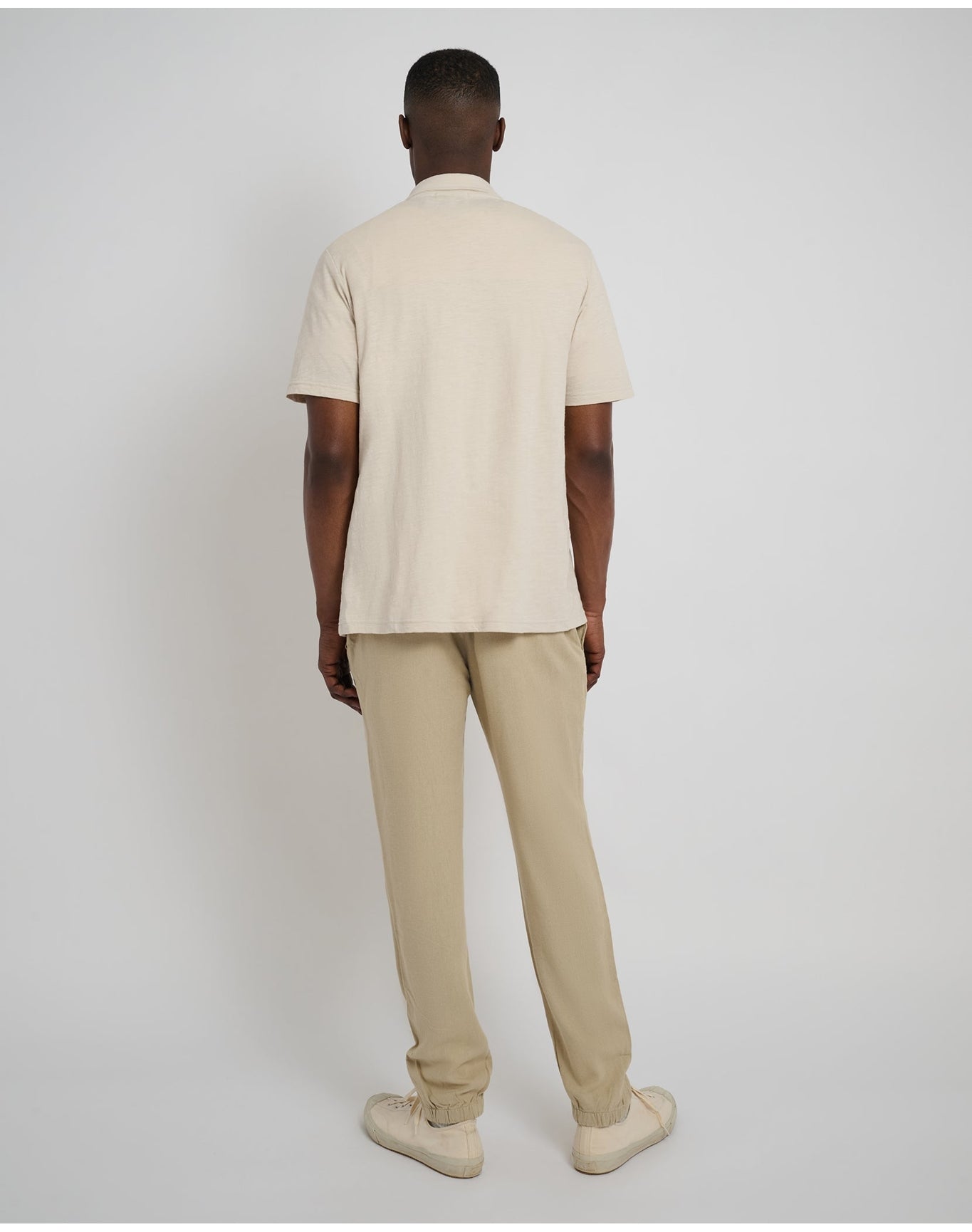 Men | Button Front Elastic Linen Pant | Sand