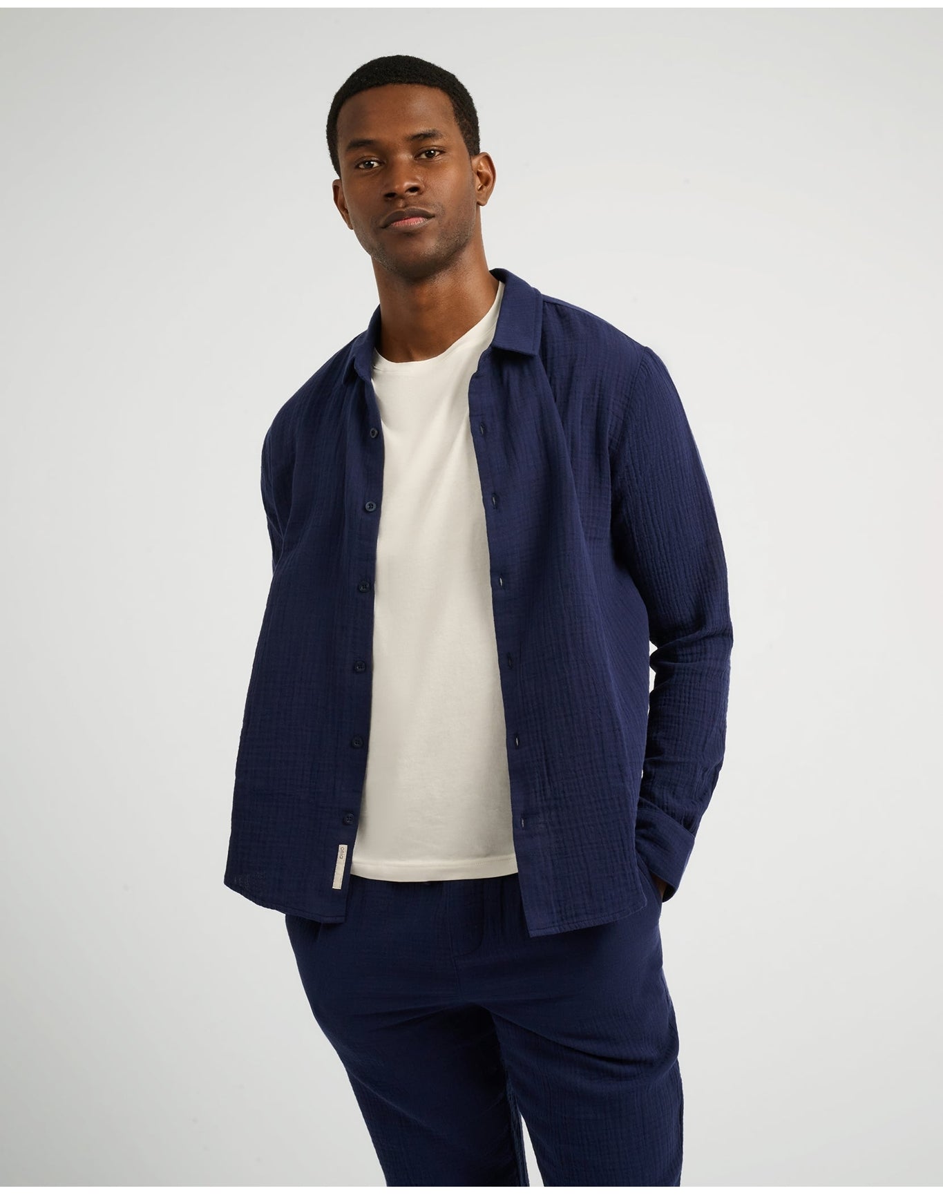 Men | Cotton Gauze Long Sleeve Shirt | Deep Navy