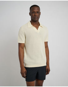 Men | Cotton Textured Johnny Collar Polo | Light Yellow