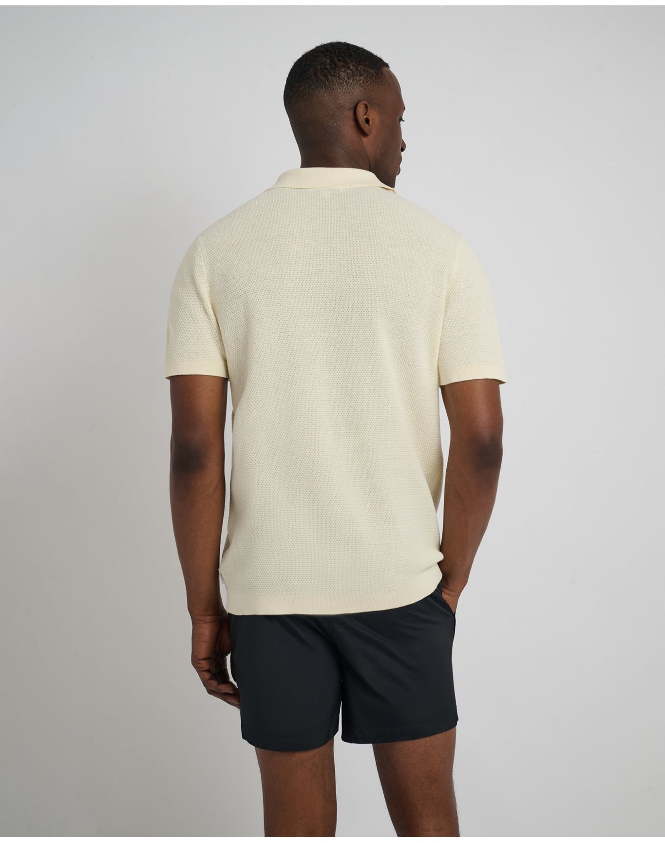 Men | Cotton Textured Johnny Collar Polo | Light Yellow