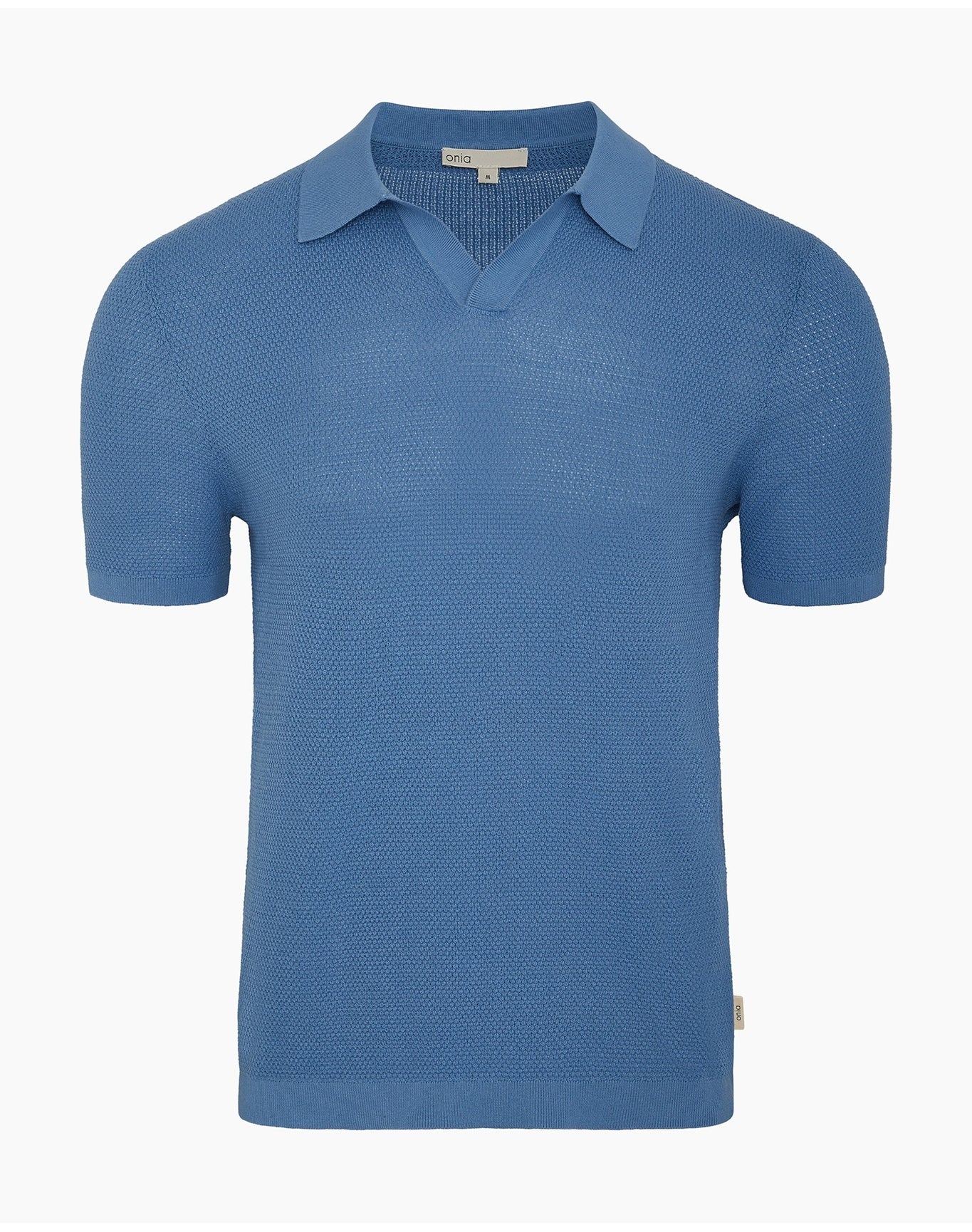 Men | Cotton Textured Johnny Collar Polo | Marina