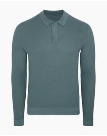 Men | Cotton Textured Knit Long Sleeve Polo Sweatshirt | Fern