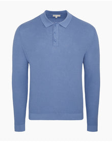 Men | Cotton Textured Knit Long Sleeve Polo Sweatshirt | Indigo
