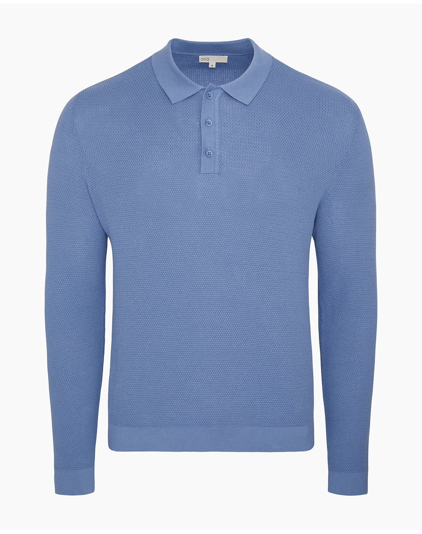 Men | Cotton Textured Knit Long Sleeve Polo Sweatshirt | Indigo