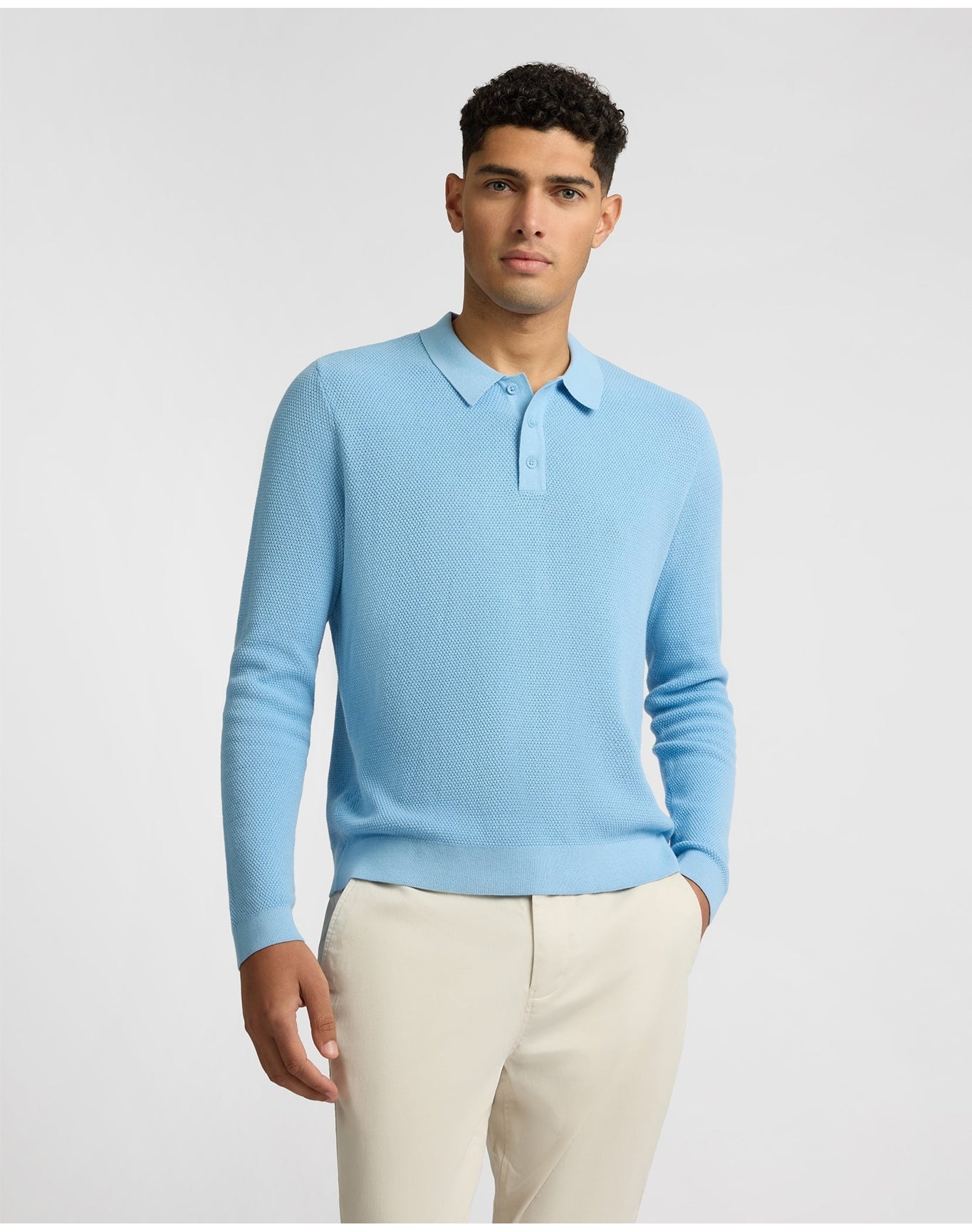 Men | Cotton Textured Knit Long Sleeve Polo Sweatshirt | Seaport