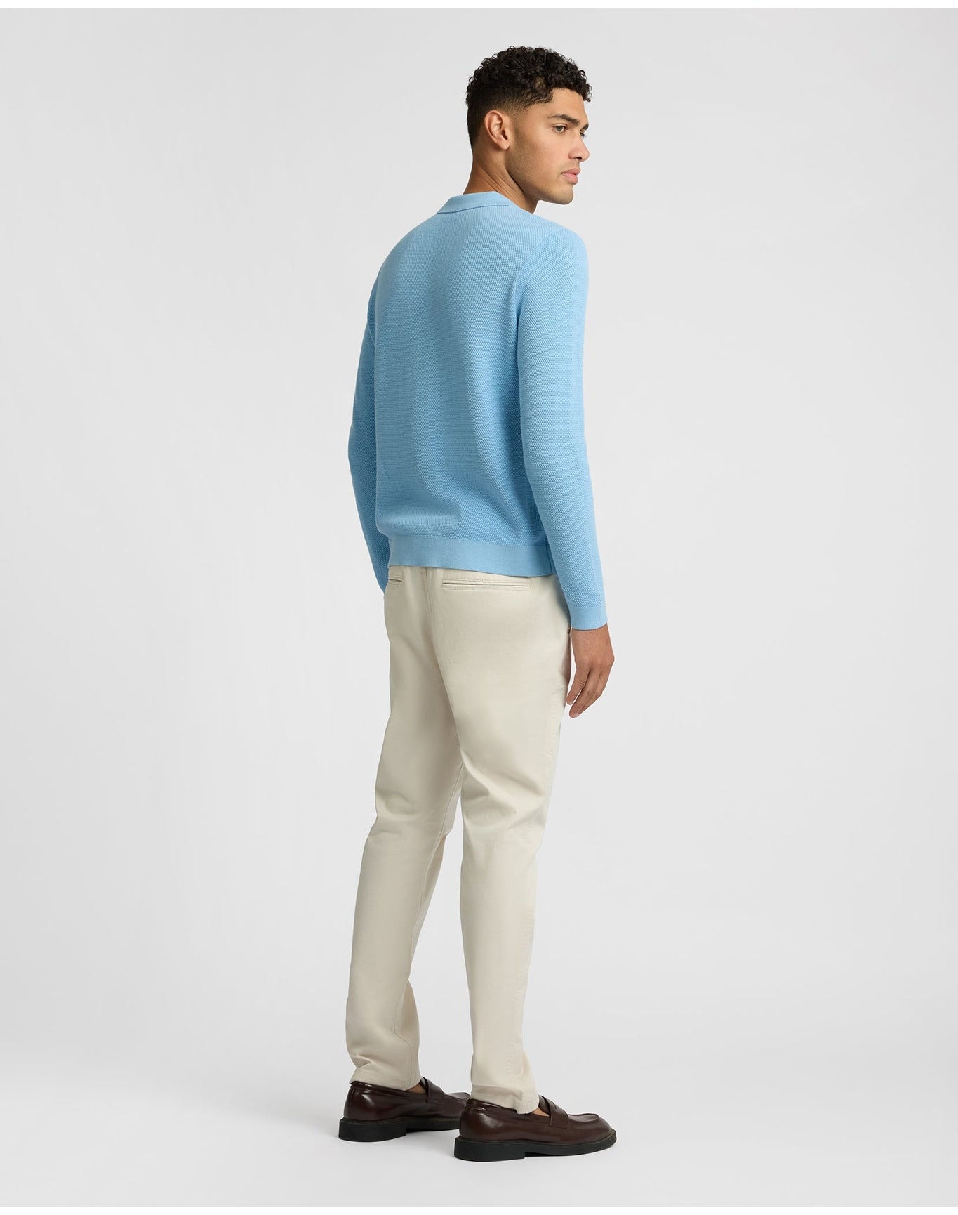 Men | Cotton Textured Knit Long Sleeve Polo Sweatshirt | Seaport