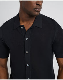 Men | Crochet Knit Button Up Shirt | Black VTAG V2