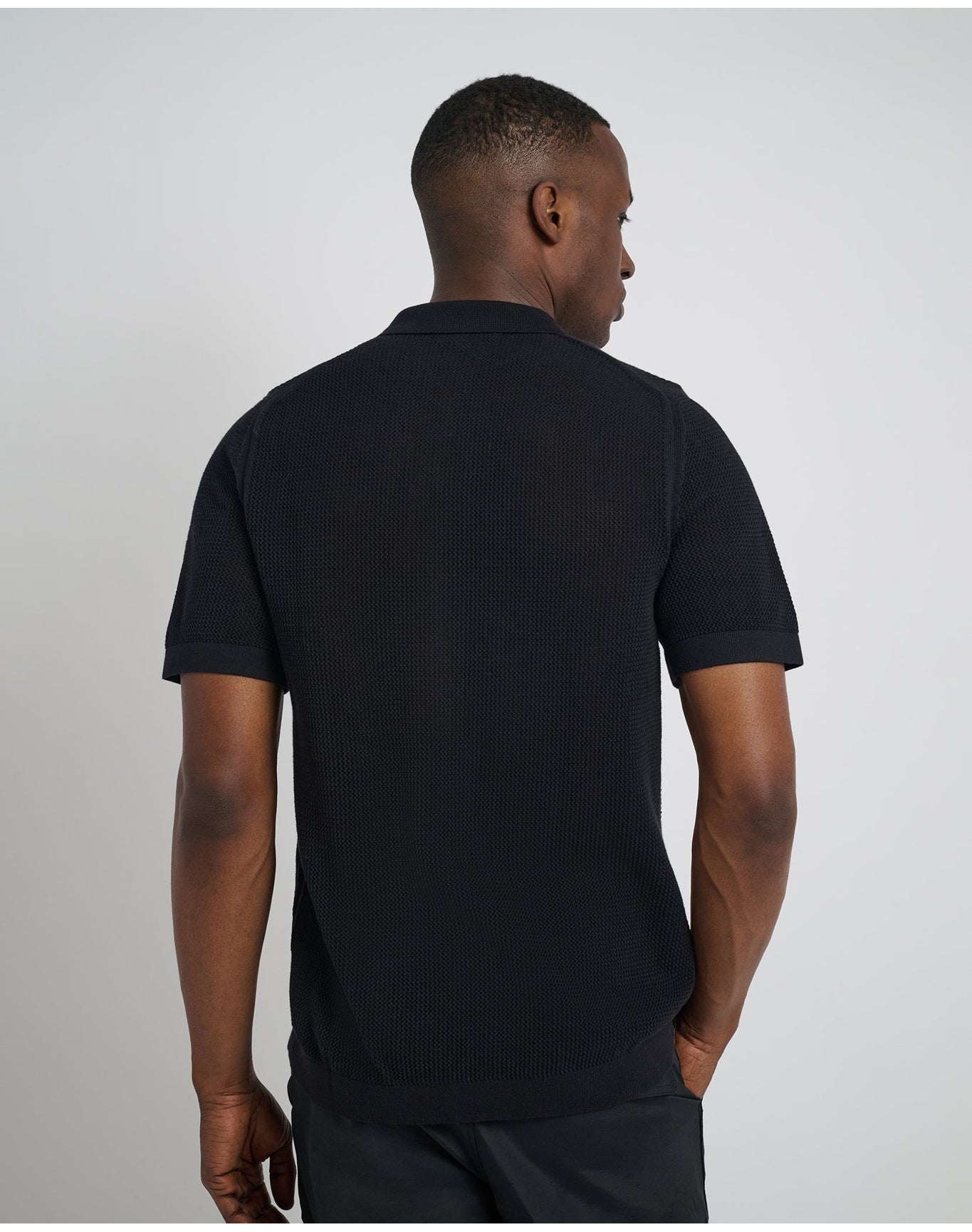 Men | Crochet Knit Button Up Shirt | Black VTAG V2