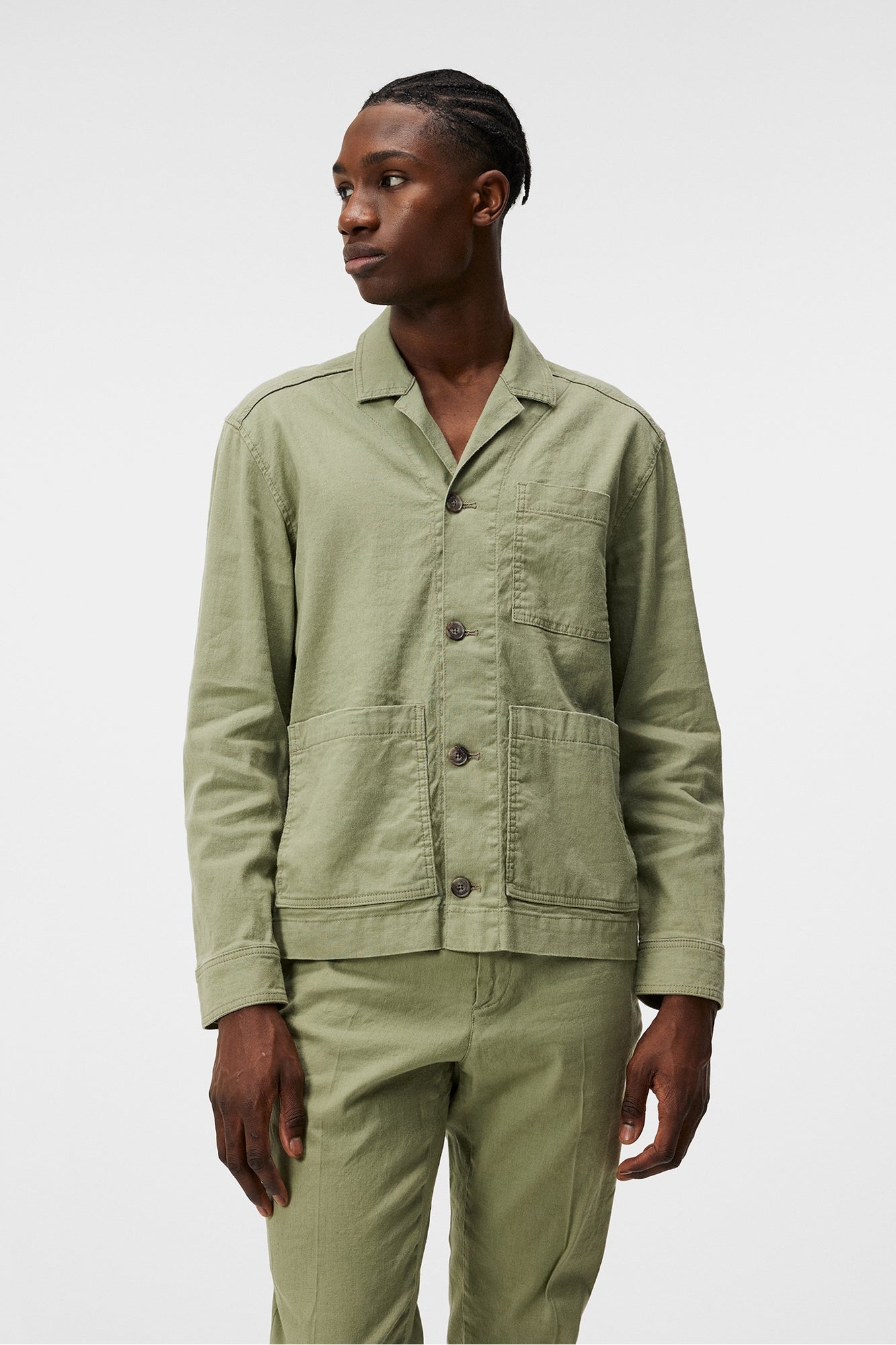 Men | Errol Linen Workwear Overshirt | Oil Green