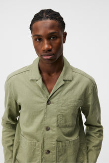 Men | Errol Linen Workwear Overshirt | Oil Green