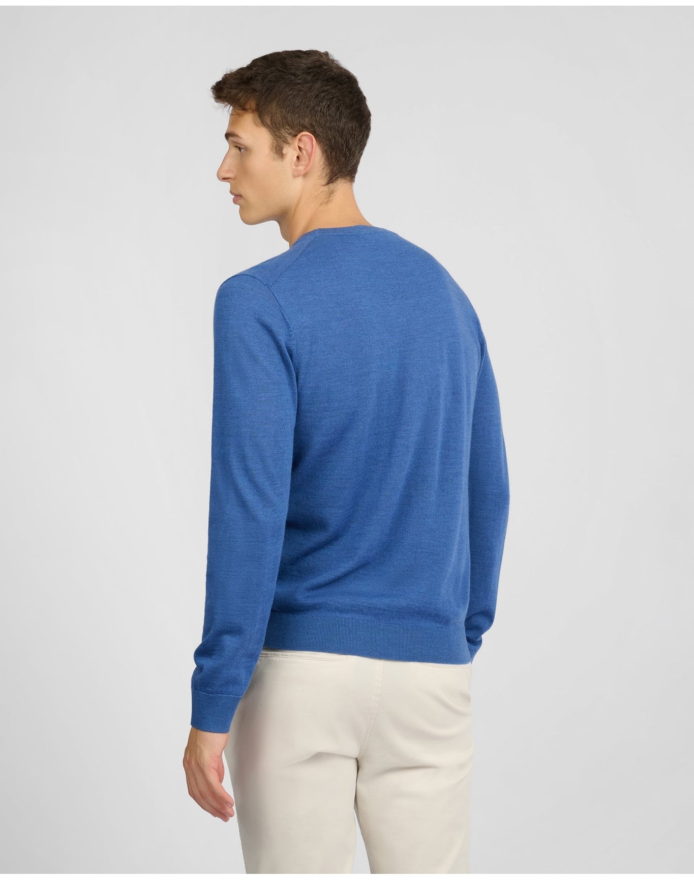 Men | Extra Fine Merino Wool Crewneck Sweater | Cobalt Blue Melange