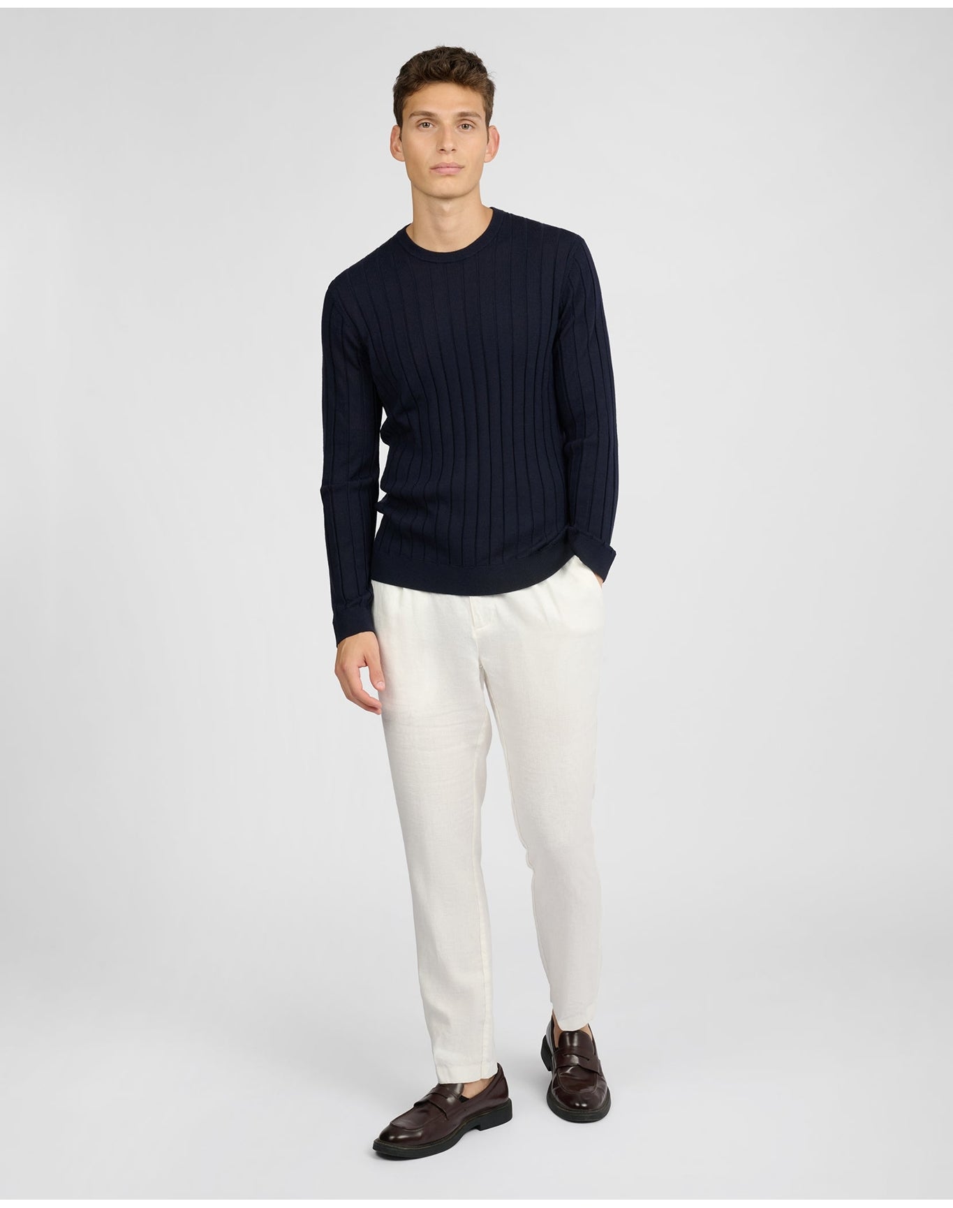 Men | Extra Fine Merino Wool Crewneck Sweater | Midnight