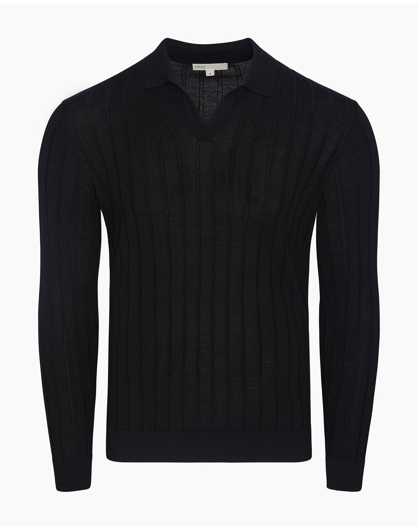 Men | Extra Fine Merino Wool Long Sleeve Johnny Collar Polo | Black