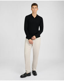 Men | Extra Fine Merino Wool Long Sleeve Johnny Collar Polo | Black