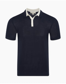 Men | Extra Fine Merino Wool Polo | Midnight x White