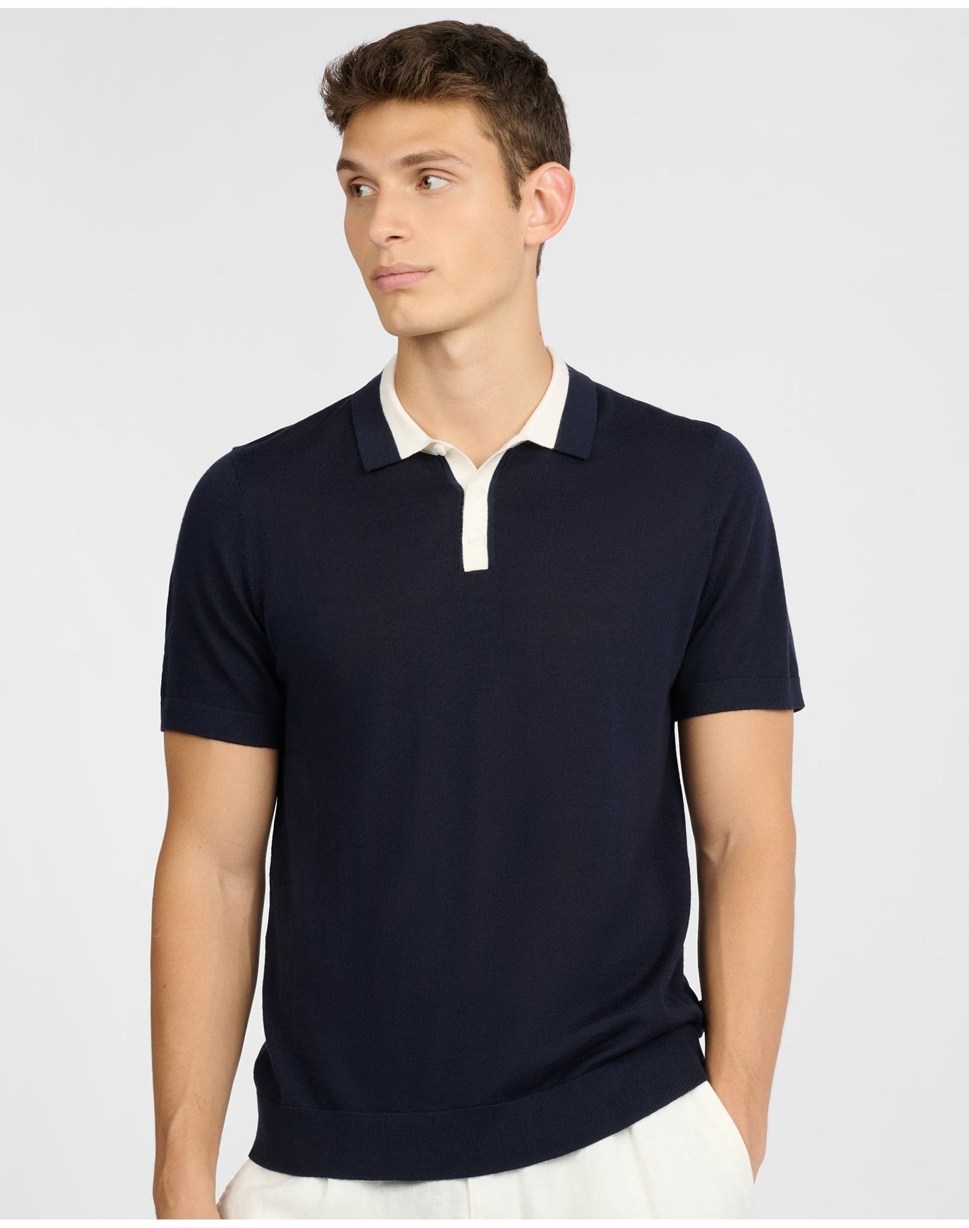 Men | Extra Fine Merino Wool Polo | Midnight x White